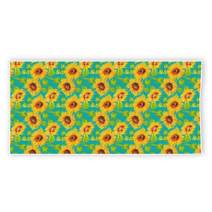 Teal Watercolor Sunflower Pattern Print Beach Towel