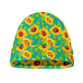 Teal Watercolor Sunflower Pattern Print Beanie