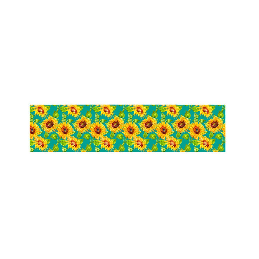 Teal Watercolor Sunflower Pattern Print Bed Runner