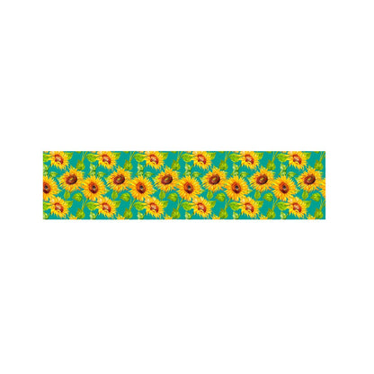 Teal Watercolor Sunflower Pattern Print Bed Runner