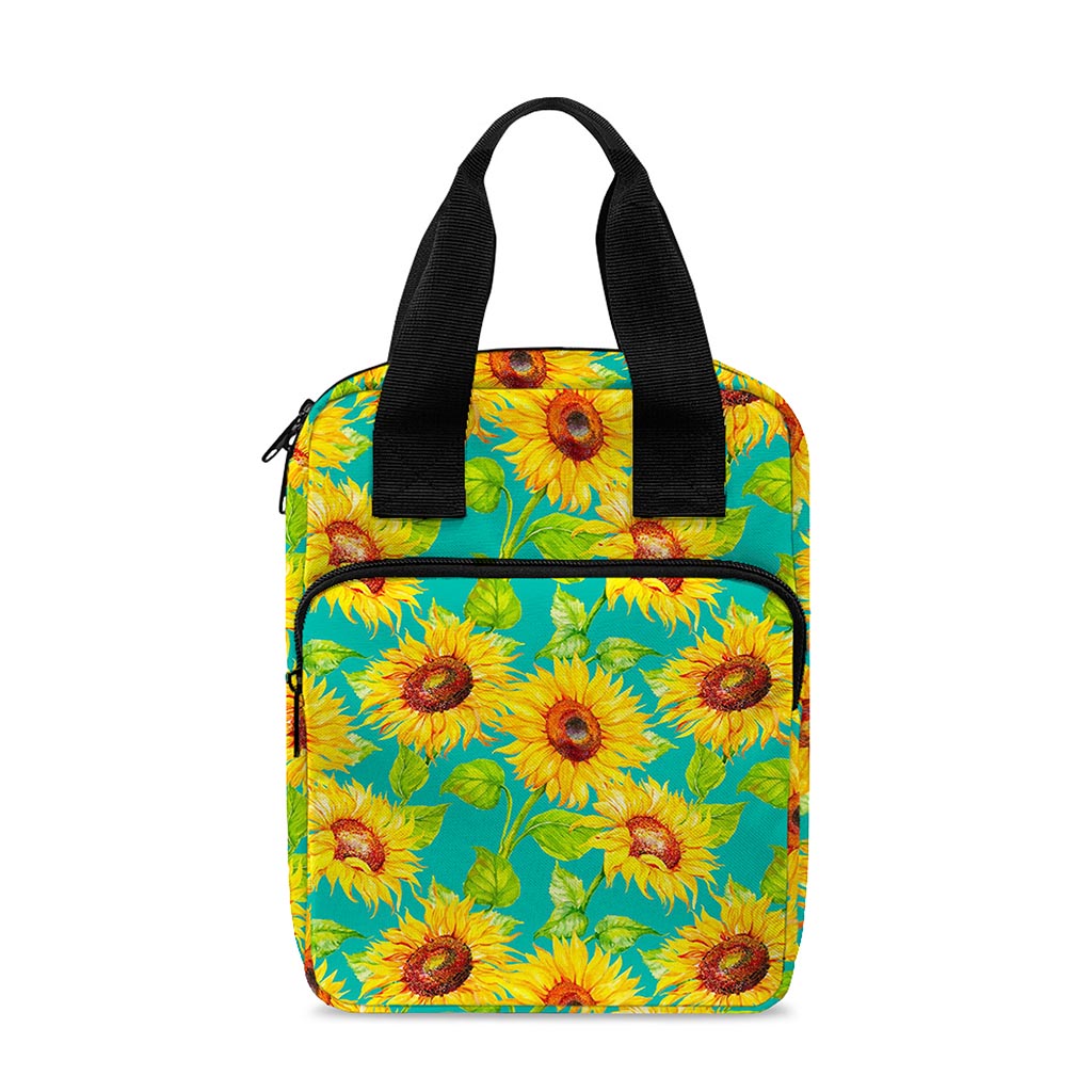 Teal Watercolor Sunflower Pattern Print Bible Tote Bag