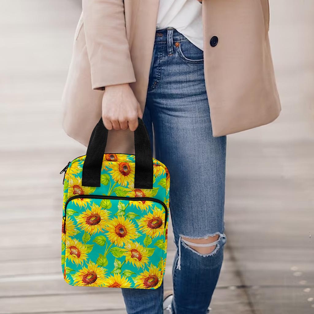 Teal Watercolor Sunflower Pattern Print Bible Tote Bag
