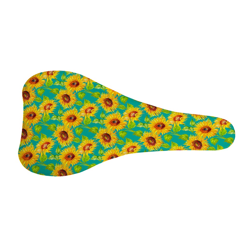 Teal Watercolor Sunflower Pattern Print Bicycle Seat Cover
