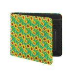 Teal Watercolor Sunflower Pattern Print Bifold Wallet