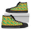 Teal Watercolor Sunflower Pattern Print Black High Top Sneakers