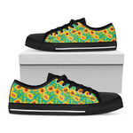 Teal Watercolor Sunflower Pattern Print Black Low Top Sneakers