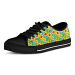 Teal Watercolor Sunflower Pattern Print Black Low Top Sneakers