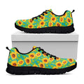 Teal Watercolor Sunflower Pattern Print Black Running Shoes