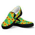 Teal Watercolor Sunflower Pattern Print Black Slip On Sneakers