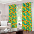 Teal Watercolor Sunflower Pattern Print Dimout Grommet Curtains