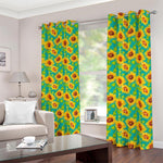 Teal Watercolor Sunflower Pattern Print Blackout Grommet Curtains