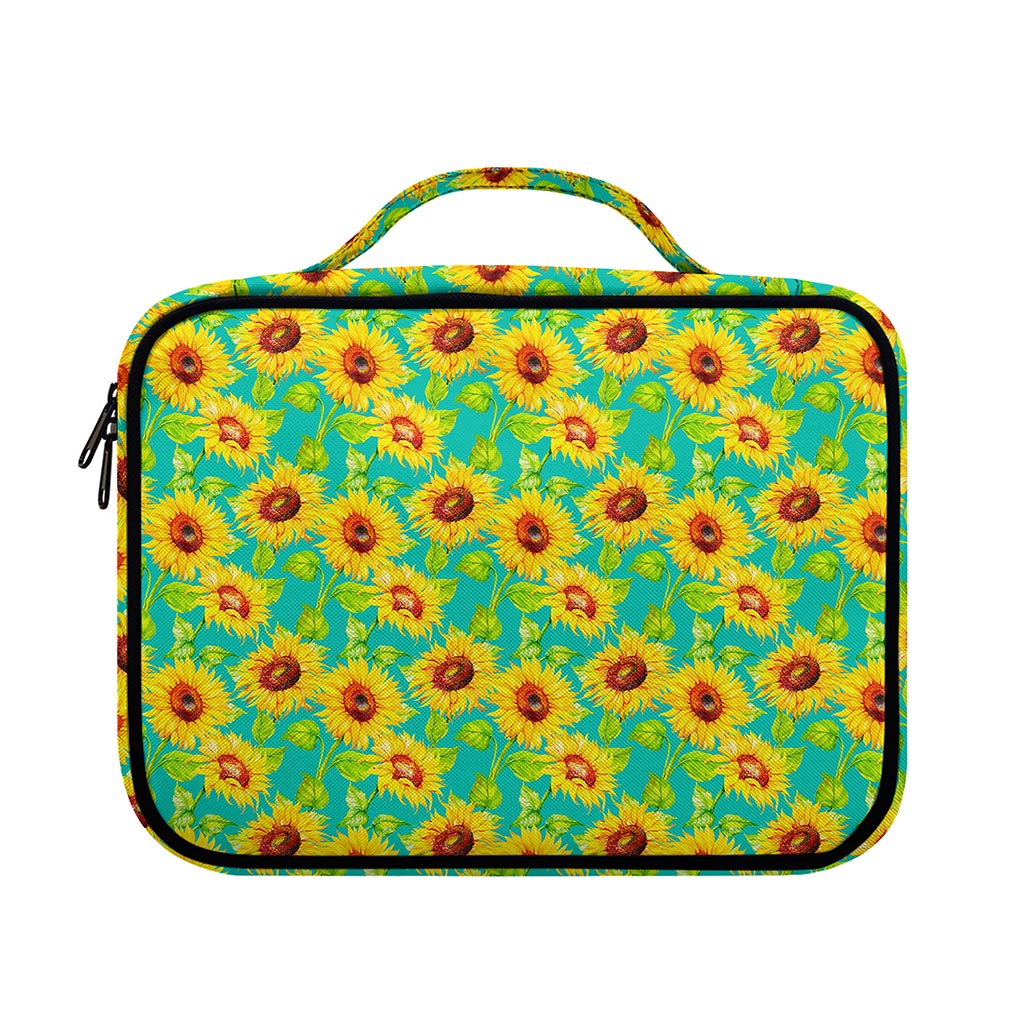 Teal Watercolor Sunflower Pattern Print Briefcase Bible Bag