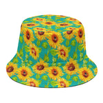 Teal Watercolor Sunflower Pattern Print Bucket Hat