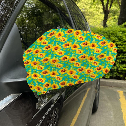 Teal Watercolor Sunflower Pattern Print Car Side Mirror Covers