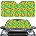 Teal Watercolor Sunflower Pattern Print Car Windshield Sun Shade