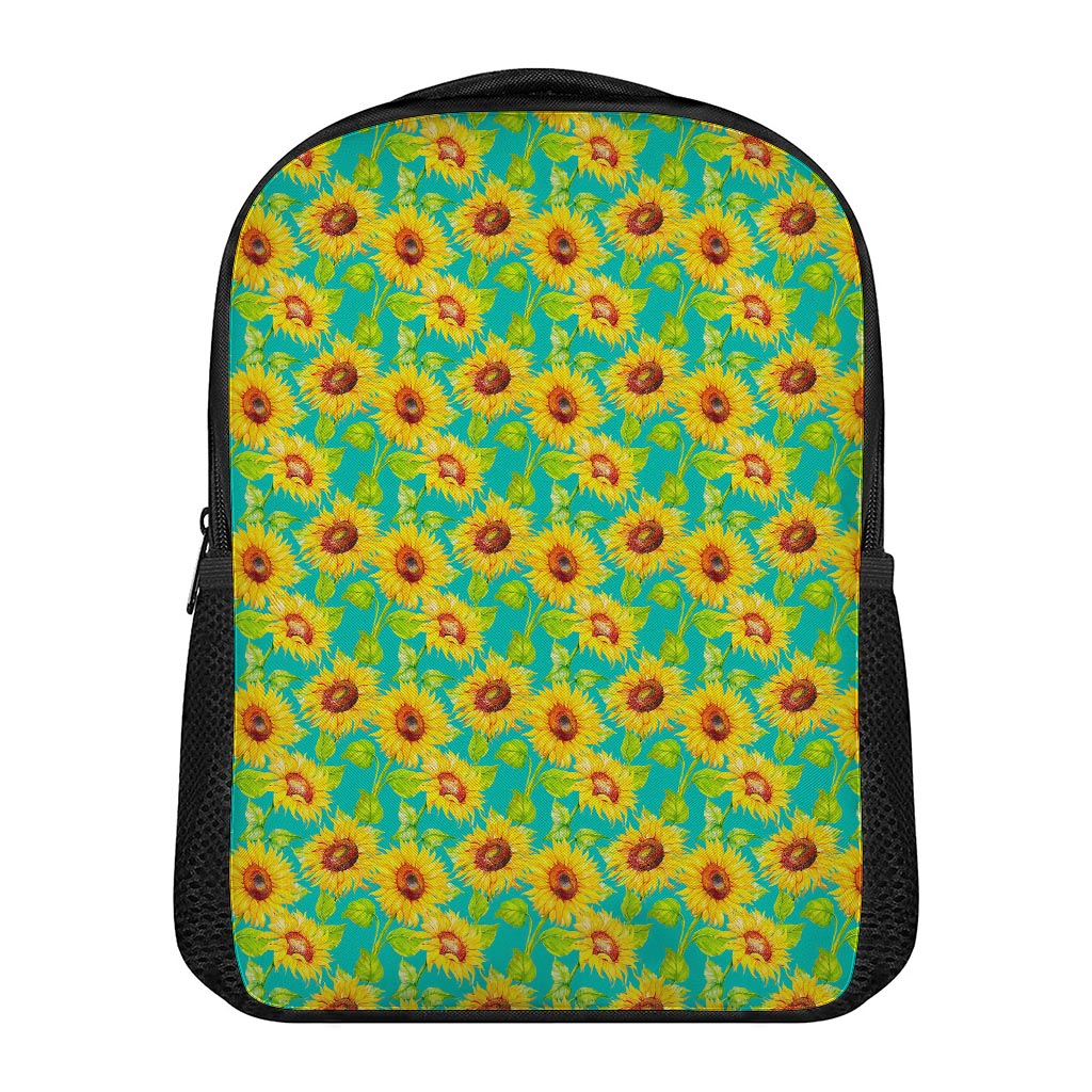 Teal Watercolor Sunflower Pattern Print Casual Backpack