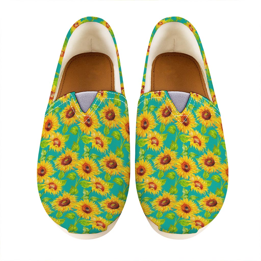 Teal Watercolor Sunflower Pattern Print Casual Shoes