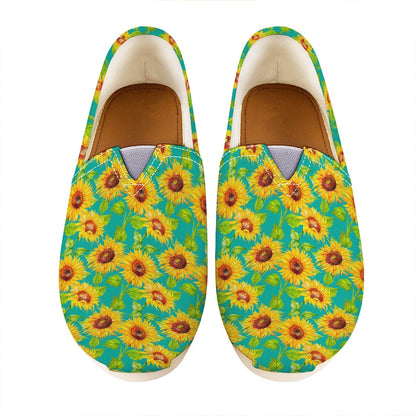 Teal Watercolor Sunflower Pattern Print Casual Shoes