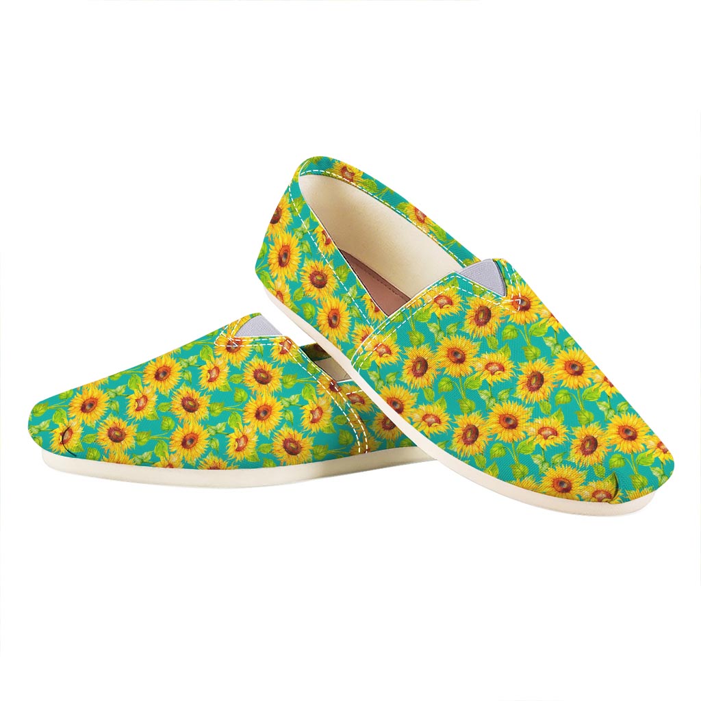 Teal Watercolor Sunflower Pattern Print Casual Shoes