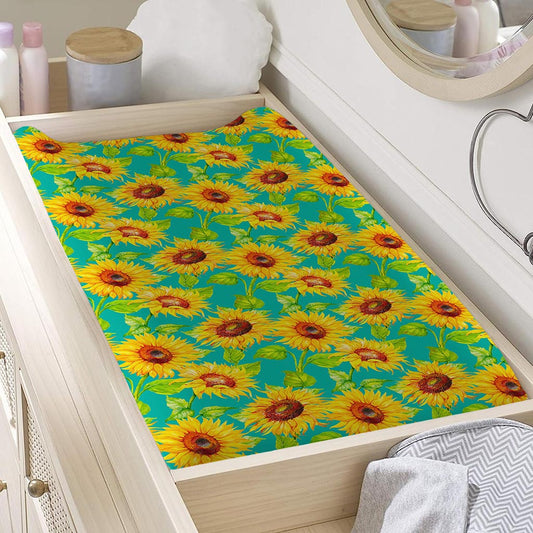 Teal Watercolor Sunflower Pattern Print Changing Pad Cover