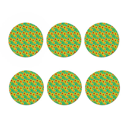 Teal Watercolor Sunflower Pattern Print Coaster Set