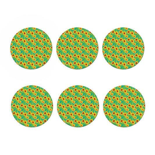 Teal Watercolor Sunflower Pattern Print Coaster Set