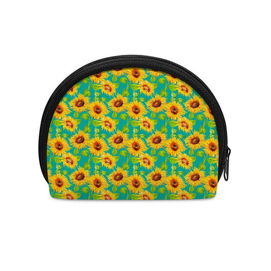 Teal Watercolor Sunflower Pattern Print Coin Purse