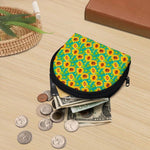 Teal Watercolor Sunflower Pattern Print Coin Purse