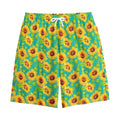 Teal Watercolor Sunflower Pattern Print Cotton Shorts