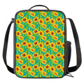 Teal Watercolor Sunflower Pattern Print Crossbody Lunch Bag