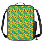 Teal Watercolor Sunflower Pattern Print Crossbody Lunch Bag