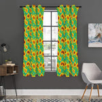Teal Watercolor Sunflower Pattern Print Curtain