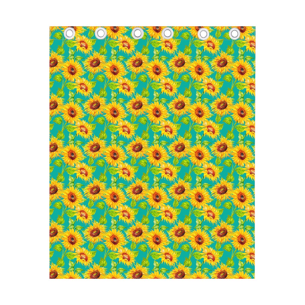 Teal Watercolor Sunflower Pattern Print Curtain