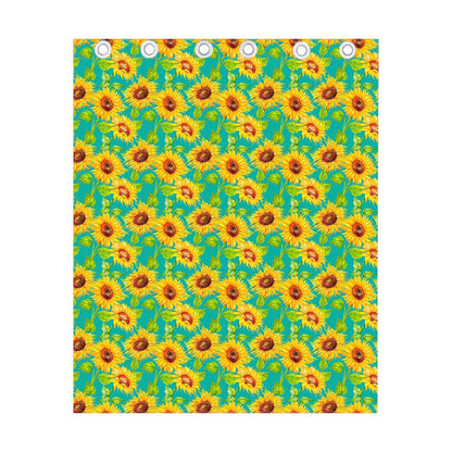 Teal Watercolor Sunflower Pattern Print Curtain
