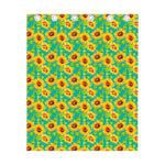 Teal Watercolor Sunflower Pattern Print Curtain