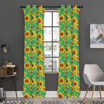 Teal Watercolor Sunflower Pattern Print Curtain
