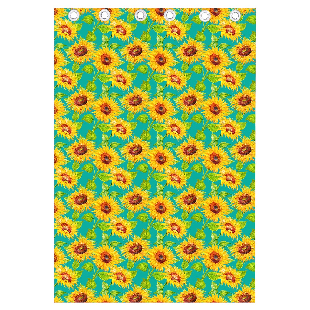 Teal Watercolor Sunflower Pattern Print Curtain