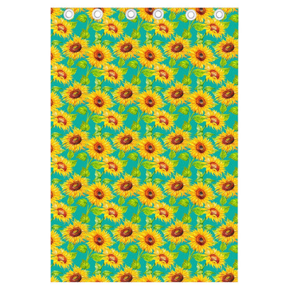Teal Watercolor Sunflower Pattern Print Curtain