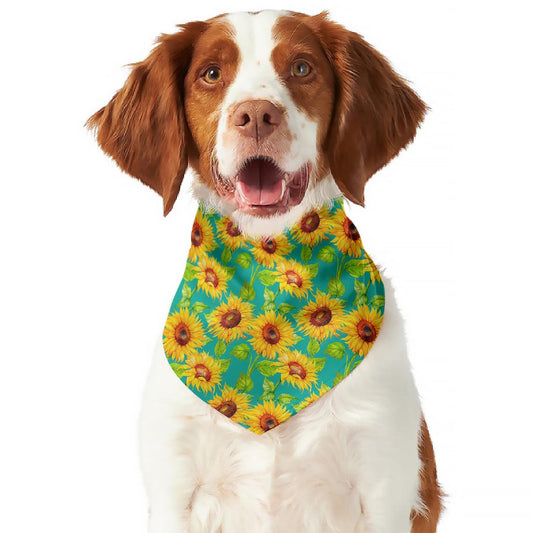 Teal Watercolor Sunflower Pattern Print Dog Bandana