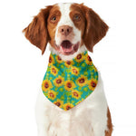 Teal Watercolor Sunflower Pattern Print Dog Bandana