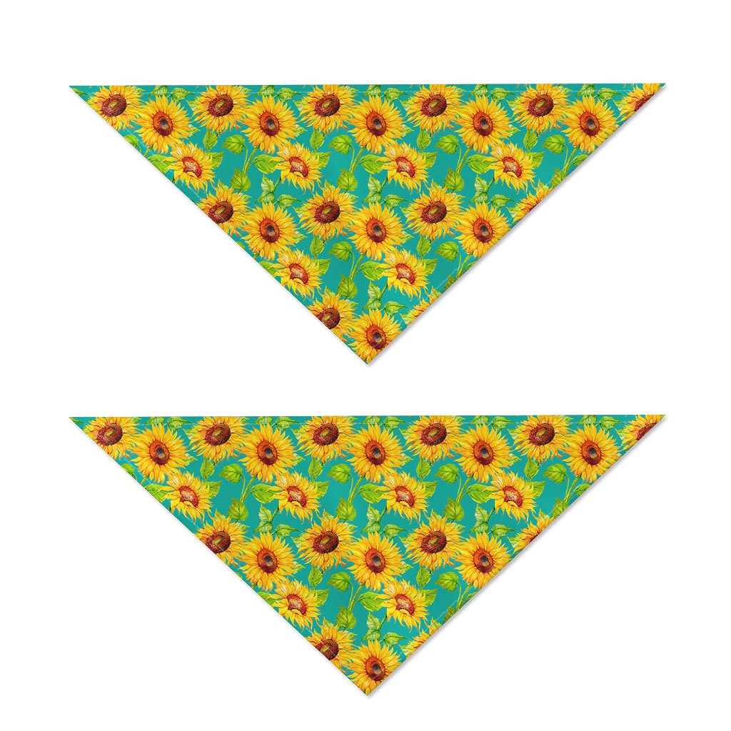 Teal Watercolor Sunflower Pattern Print Dog Bandana