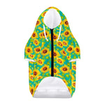 Teal Watercolor Sunflower Pattern Print Dog Zip Up Hoodie
