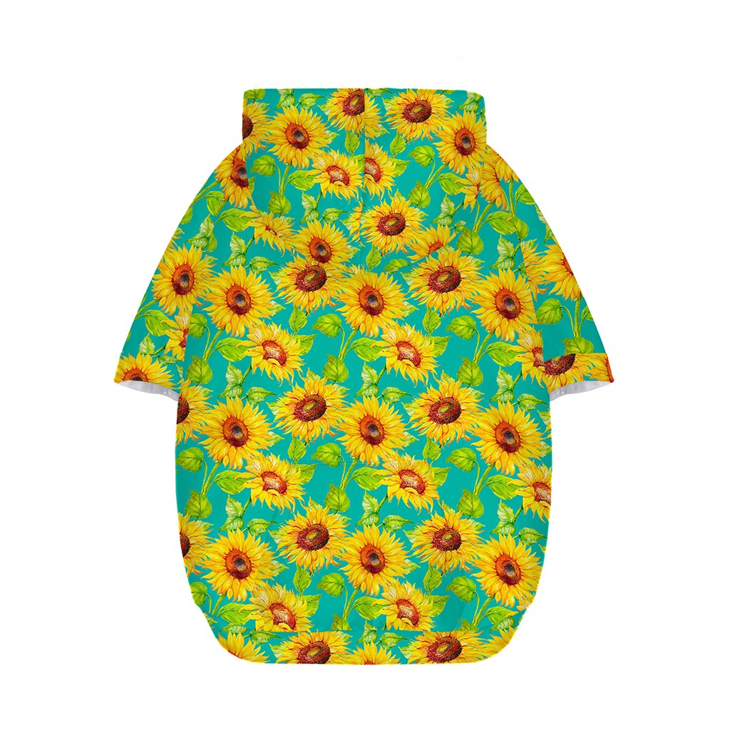 Teal Watercolor Sunflower Pattern Print Dog Zip Up Hoodie