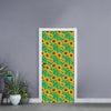 Teal Watercolor Sunflower Pattern Print Door Sticker