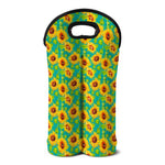 Teal Watercolor Sunflower Pattern Print Double Neoprene Wine Tote