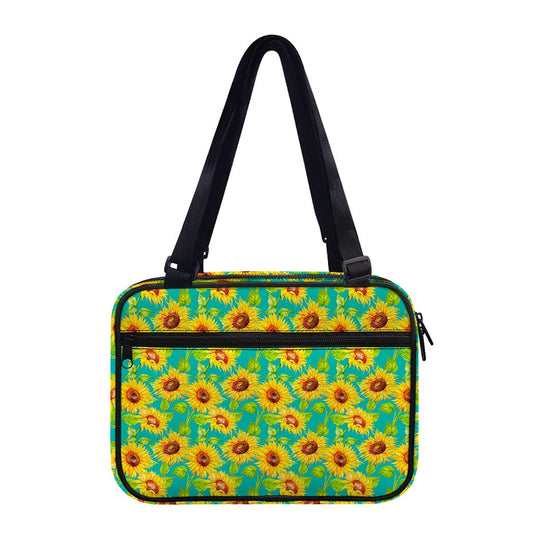 Teal Watercolor Sunflower Pattern Print Double Strap Bible Bag