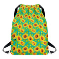 Teal Watercolor Sunflower Pattern Print Drawstring Backpack