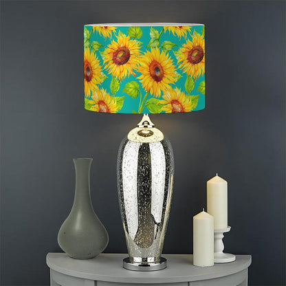Teal Watercolor Sunflower Pattern Print Drum Lamp Shade