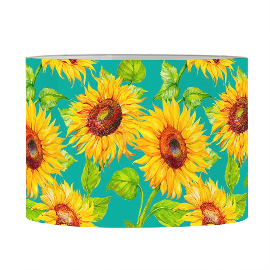 Teal Watercolor Sunflower Pattern Print Drum Lamp Shade