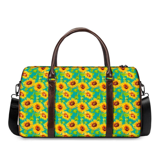 Teal Watercolor Sunflower Pattern Print Duffle Bag